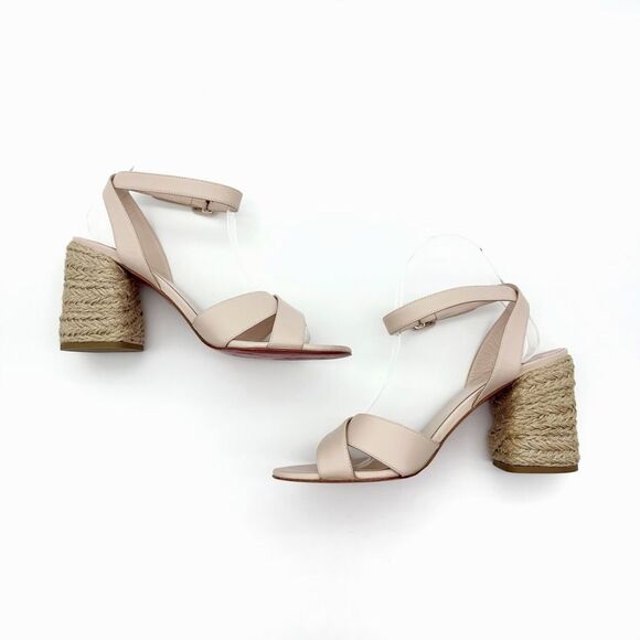 CHRISTIAN LOUBOUTIN Mariza Espadrille Block Heels Size 40 US 9.5 Beige Nude - Picture 4 of 13